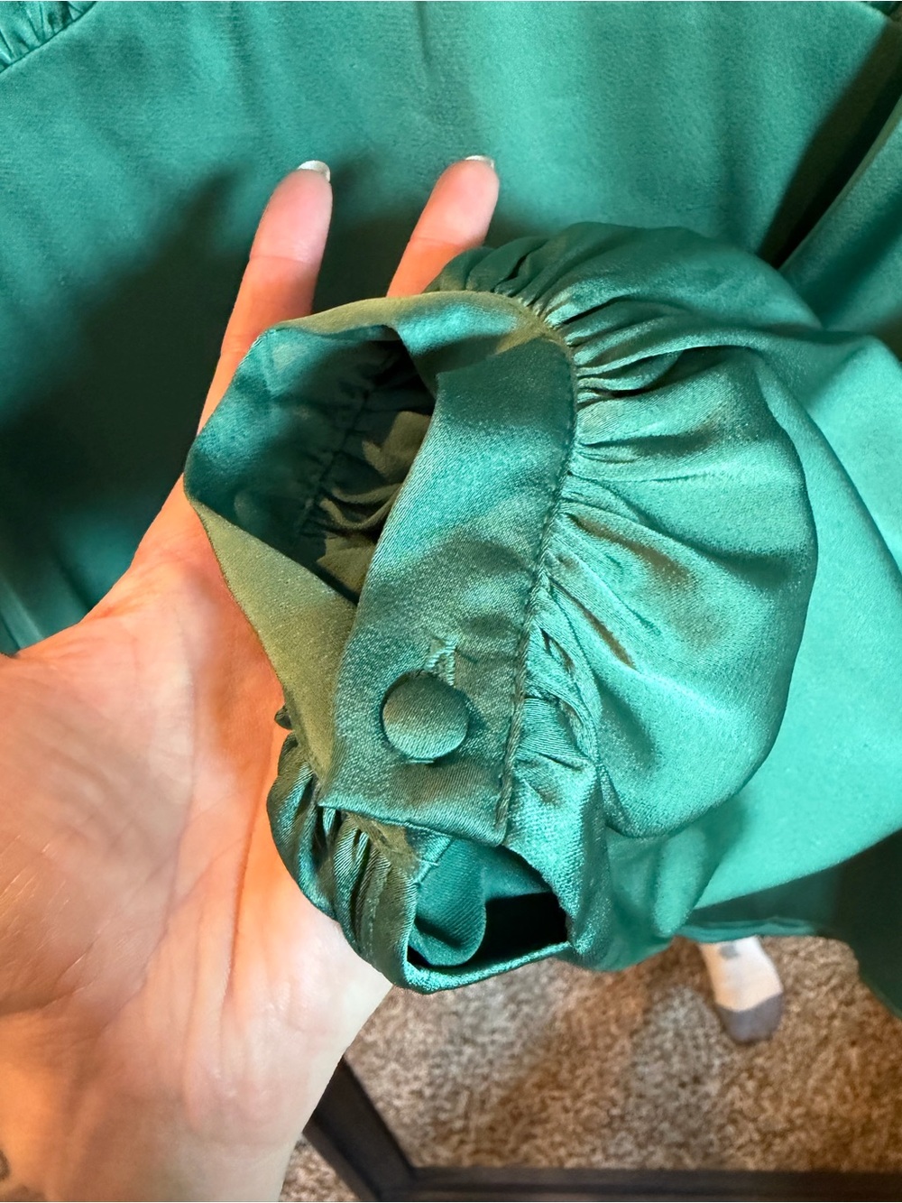 H&M Emerald Green V-Neck Satin Tunic - Picture 3 of 5